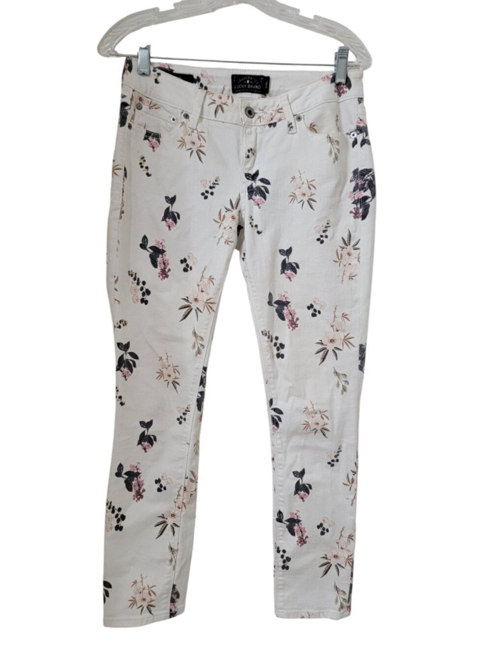 Lucky Brand Size 2/26 White Floral Botanical Toss Print "Lolita Capri Jeans"